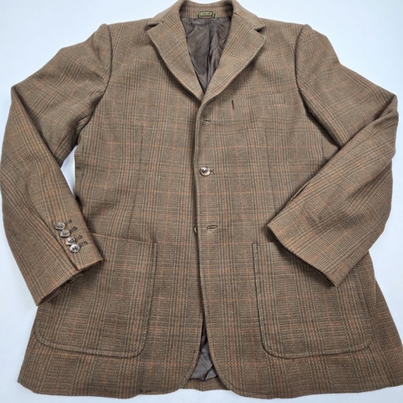 EDDIE BAUER- Sports Coat Mens M Soft Houndstooth Plaid Brown Jacket+ Measurement - Picture 4 of 13